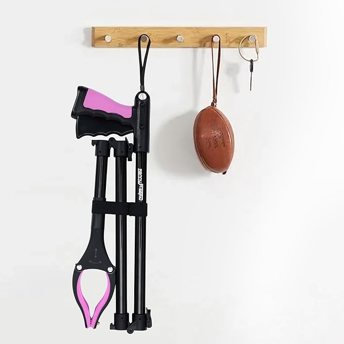 38" & 44" Extra Long Grabber Reacher Tool – 2 Pack Foldable Reacher Grabber Pickup Tools with 360° Rotating Jaw for Seniors, Hard-to-Reach Areas, Ergonomic Grip & Lightweight Design（Pink）
