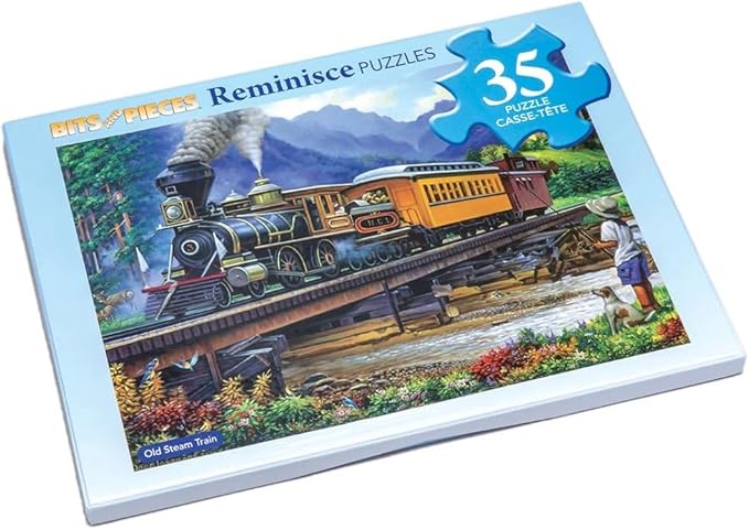 Bits and Pieces Value Set of 3 Large Piece Puzzles for Seniors, 10 in. x 13 in. Winter Cabin, Train, Kitten & Puppy - 35 pc Extra Large Pieces Puzzles for Dementia Seniors, Alzheimer Puzzle