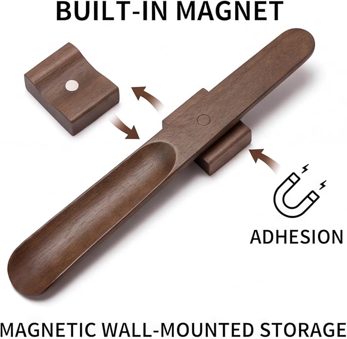 Shoe Horn Long Handle for Seniors Men Women 11.8" Magnetic Base Wall Mounted | Shoe Helper Wooden Horn Long Handle Wall Mounted Boot Horn for Seniors Men Women Pregnancy Kids Without Bending,Gift Idea