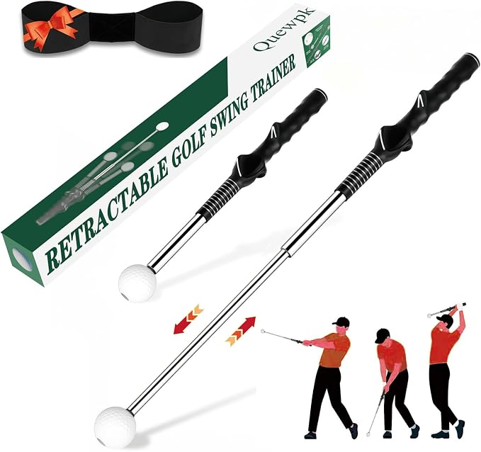 Golf Swing & Golf Grip Trainer with Arm Band for Right & Left Handed | Retractable Golf Training Aid with Click Feedback & Grip Correction, Great for Indoor & Outdoor Practice, Golf Gifts for Men