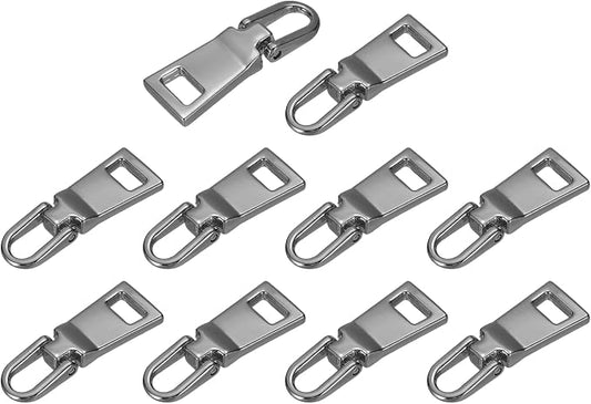 uxcell 10pcs Zipper Pull, 1.12 Inch Zinc Alloy Zip Puller Zipper Pull Replacement Sewing Zippers Tapes for Luggage Clothing Jackets Backpacks Boots, Grey