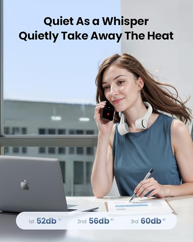 Gaiatop Portable Neck Fan, 4000mAh Rechargeable Hands Free Bladeless Mini Fans, 3 Speeds Air Outlet Can Rotate 70°, Free Adjustment Personal Wearable Cooling Fan Suitable for Travel Office White