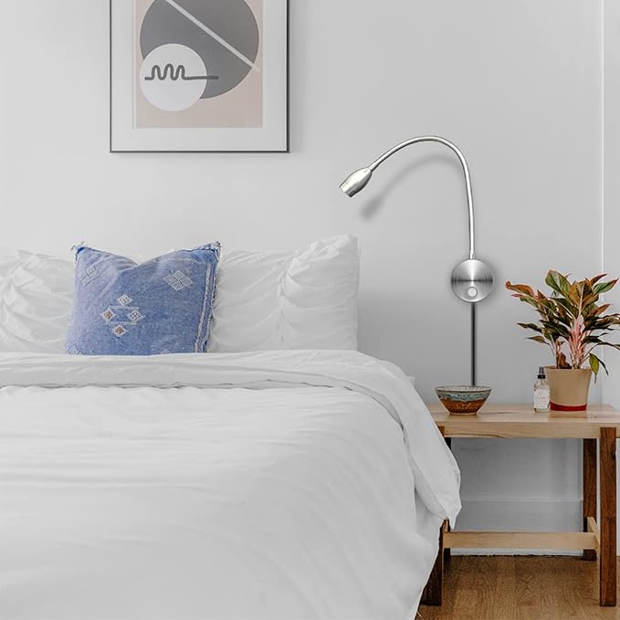 Adust Bedside Reading Light, Bedroom Reading Lamp, 3W LED Touch Dimmable Brightness Minimalist Wall Headboard Reading Lamp, Adjustable Colour Temperature, 3000k, 4000k, 6000k