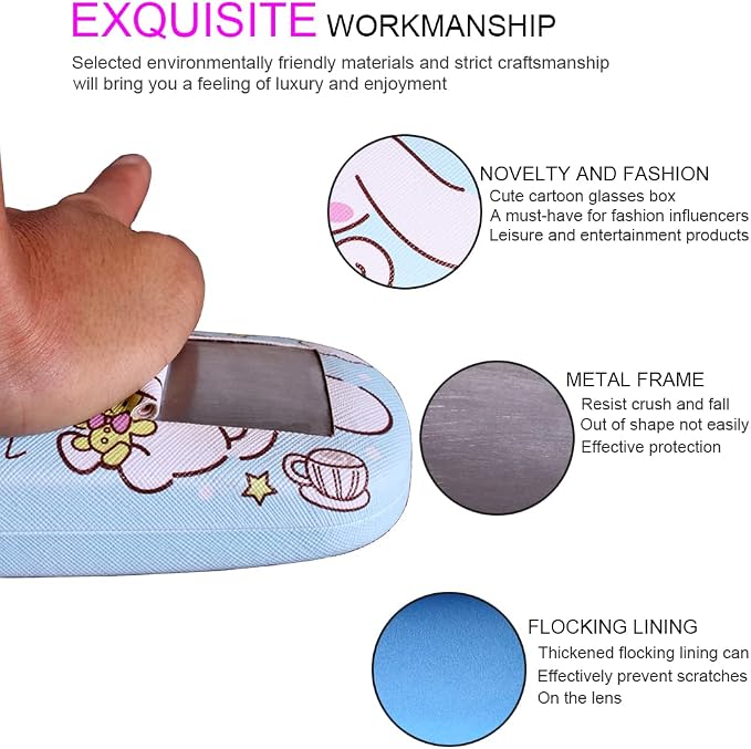 ADBGV Cute Stylish Hard Shell Eyeglasses Cases Protective Case Storage Box With Glasses Cloth Eyeglass Strap for Girl Teen