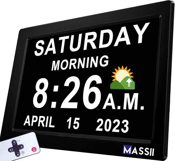 Upgraded 11.5" Large Clock with Voice Talking Date and Time, 27 Alarms Custom Reminders, Sleep Trainer, Large Number, Auto DST, 10 Levels Night Dimmer, Digital Calendar Clock for Elderly, with Remote