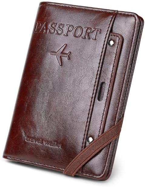 RFID Passport Wallet, RFID Passport Holder for Wallet, Essential Travel Anti-Theft Wallet Storage Case, Anti-Theft Protective Case,Coffee