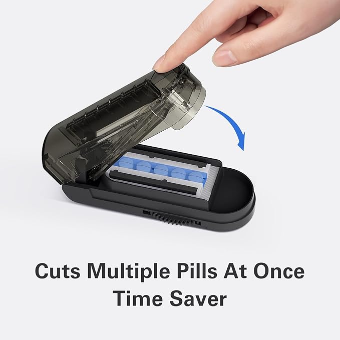 ONE PIX Multiple Pill Cutter Splitter for Small and Tiny Pills, Accurate 1/2 Tablet Splitter with Adjustable Bars & Hidden Blade, Safely Cuts Large Medication for Seniors & Pets, Grey