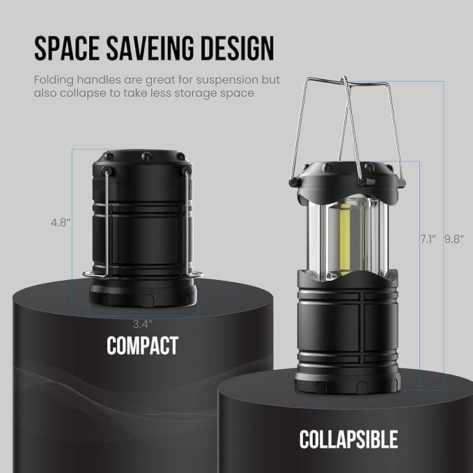 Lichamp LED Camping Lantern, 4 Pack Battery Powered Flashlight for Power Outages, Portable Collapsible Hanging Light Essential for Home, Outdoor, Emergency Lamp Survival Kit Gear for Hurricane, Black