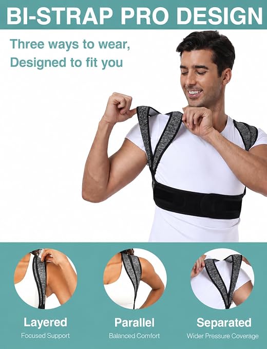 Posture Corrector, BI-Strap System Back Brace | Three Wearing Modes, Bamboo Fiber Lining, Adjustable Support