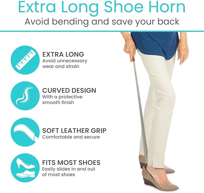 Vive Extra Long Handled Shoe Horn (31.5 Inches)- Metal Shoehorn for Men and Women- Large Standing Reach Assist for Seniors