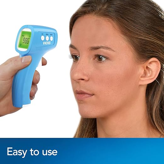 Vicks Non-Contact Infrared Thermometer for Forehead, Food & Bath, Blue | No-Touch Forehead Thermometer for Adults and Kids, Fast, Reliable and Accurate reading