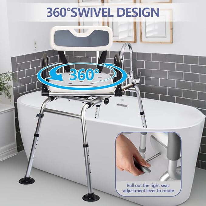 Shower Chair, for Elderly Disabled - Adjustable Height Shower Stool, with Padded Armrests/Backrest, Anti-Slip Feet, with Drainage Holes, Shower Chair for Inside Shower (White)