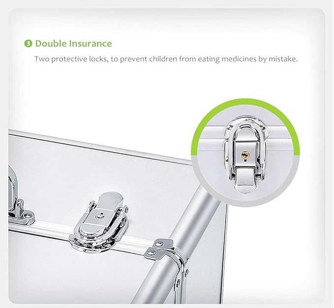 Nurth First Aid Kit Lockable First Aid Box Security Lock Medicine Storage Box with Portable Handle,Medication Lock Box 3 Tier Design/Precription Storage Box Large Space 14 × 9.8 × 11inch (Silver)
