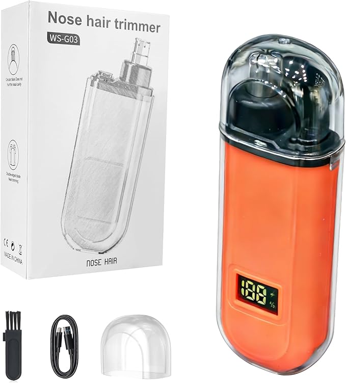 2026 Men & Women Professional Ear and Nose Hair Trimmer, Travel-Friendly IPX7 Waterproof, USB Rechargeable, Painless Quiet, Easy to Clean Dual Edge Blades，Orange