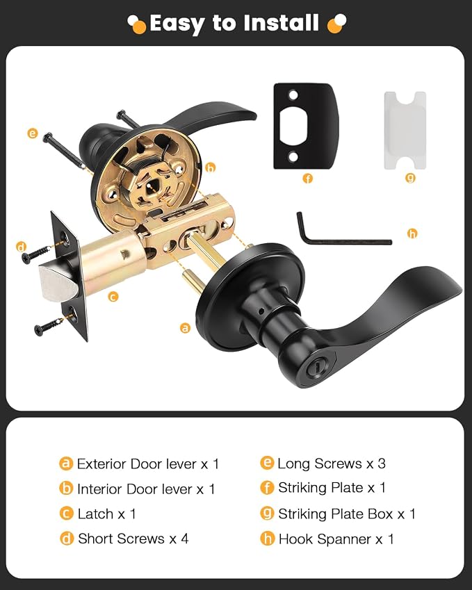Gobrico 2 Pack Matte Black Bed and Bath Door Levers, Privacy Interior Keyless Door Handles, Drop Style Knob for Left/Right-Handed Doors