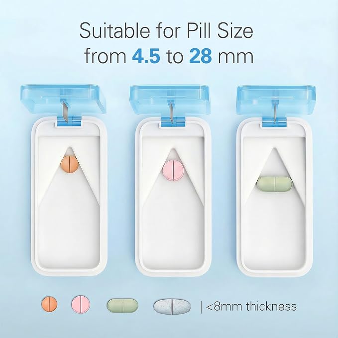 DEPAD Pill Cutter Splitter for Small and Tiny Pills, Pill Splitter with Removable Silicone Pad, Tablet Cutters for Small or Large Pills Professional with Sharp Blade (Blue)