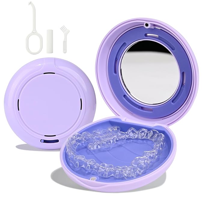 HEMILAB® Retainer Case, Slim Aligner Case with Mirror, Compatible with Invisalign, Cute Retainer Orthodontic Box with Vent Holes, Purple