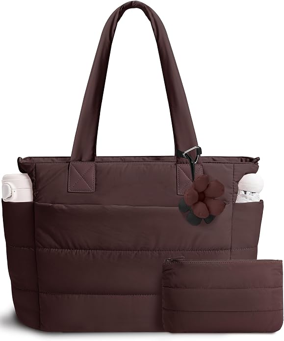Puffer Tote Bag for Women Quilted Nurse Bag Lightweight Work Bag for Teacher Travel Handbag with Multiple Pockets