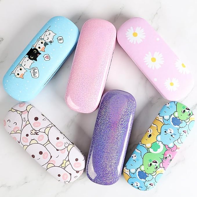 ADBGV Cute Stylish Hard Shell Eyeglasses Cases Protective Case Storage Box With Glasses Cloth Eyeglass Strap for Girl Teen