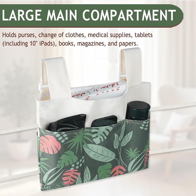 Walker Bag, Washable Walker Accessories Storage Bags with Cup Holder, Handy Walker Basket Pouch Tote Bag for Folding Walker, Wheelchairs, Strollers (Green Seaweed)