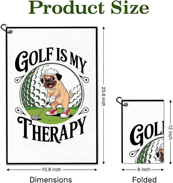 Golf is My Therapy Golf Towel with Clip, Funny Dog Golfing Accessories for Men Women, Father's Day Birthday Retirement Gifts for Golfer Sport Lover, Golfing Gifts for Friend Dog Mom Dad Owner