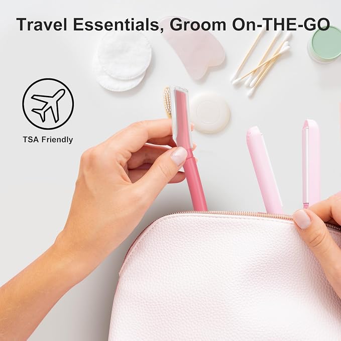 Dermaplane Razor for Women, Facial Razor, Peach Fuzz Remover, 10ct Blush | Disposable Dermaplaning Tool for Facial Hair Removal & Exfoliation, Microblade Design, Easy Replacement for Home & Travel