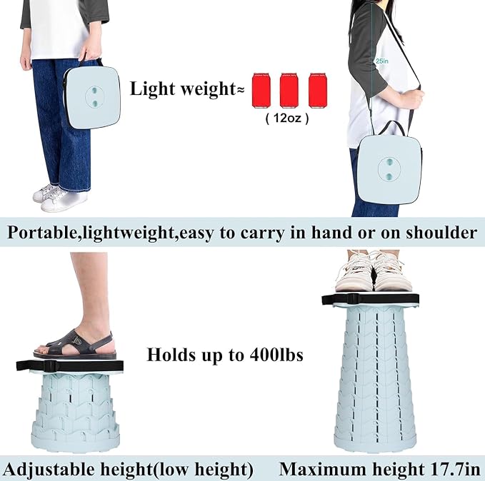 Fishboy Upgraded Collapsible Stool, 400lbs Max Weight, Lightweight But Sturdy, Portable Retractable Folding Telescoping Foldable Camping Stool for Adults Outdoor Fishing Hiking BBQ