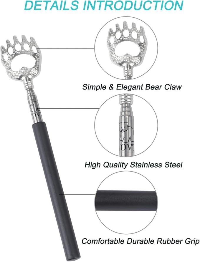 WOVTE Bear Claw Extendable Back Scratcher for Men Women | Premium Stainless Steel, Exquisite Packaging Box, Ideal Stocking Stuffers for Men Women Adults, Perfect Gifts for Men Women