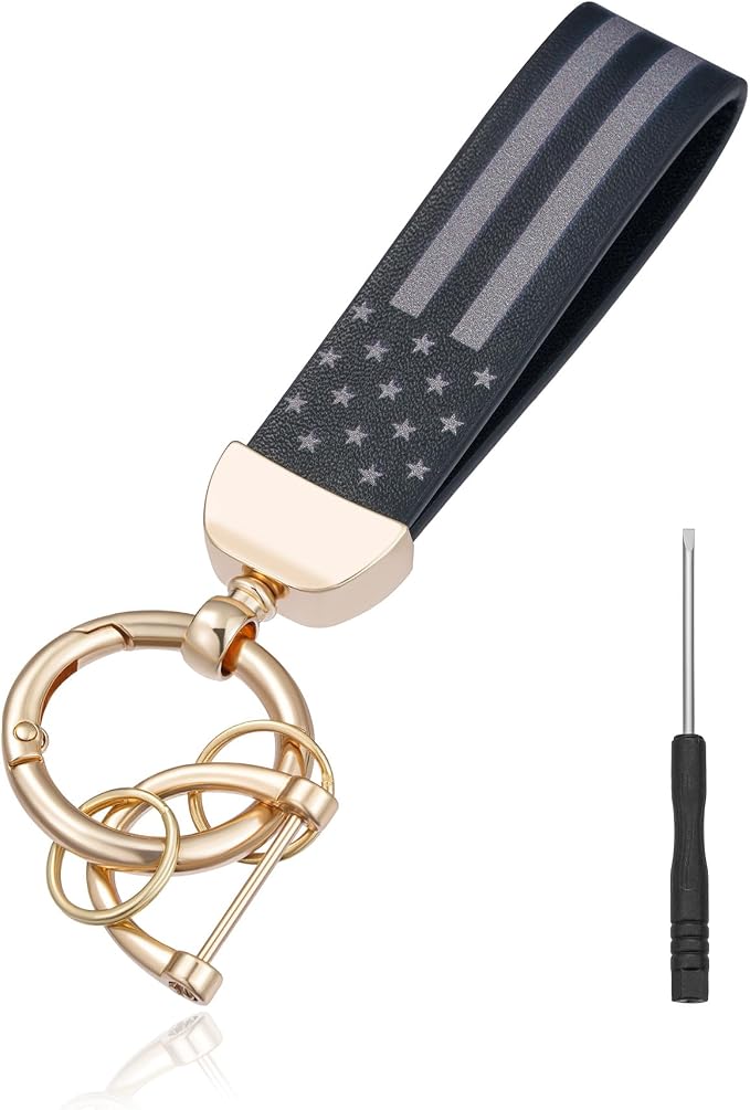 American Flag Keychain for Men Women, Leather USA Flag Key Chain for Daily | Flag keychain adds heritage patriotic style, Metal D-ring keep daily keys grouped,Practical gift for dads, husbands, wives