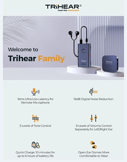 Convo More Hearing Amplifier for Seniors with Remote Microphone and Noise Cancelling, Convo More Rechargeable Personal Sound Amplifier, Hearing Devices for TV Listenings