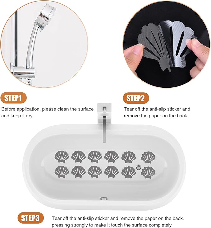 Non-Slip Bathtub Stickers, 24 PCS Shell Safety Bathroom Tubs Showers Treads Adhesive Decals Scraper (Gray)