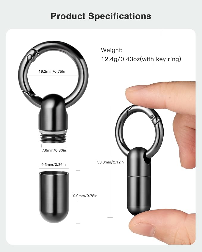 TISUR Small Titanium Keychain Pill Holder, Pocket Pill Case for Travel | Waterproof Pill Fob,Portable Pill Box Container,Purse Pill Organizer Tube