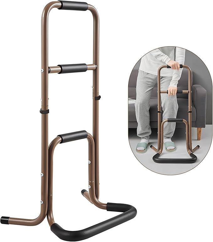 EasyVibe Aluminum Sit to Stand Lift for Elderly, Adjustable Height Stand Assist Aid with Stepped Padded Handrails, Portable Standing Assist Device with Anti-Slip Base, Supports Up to 440 lbs