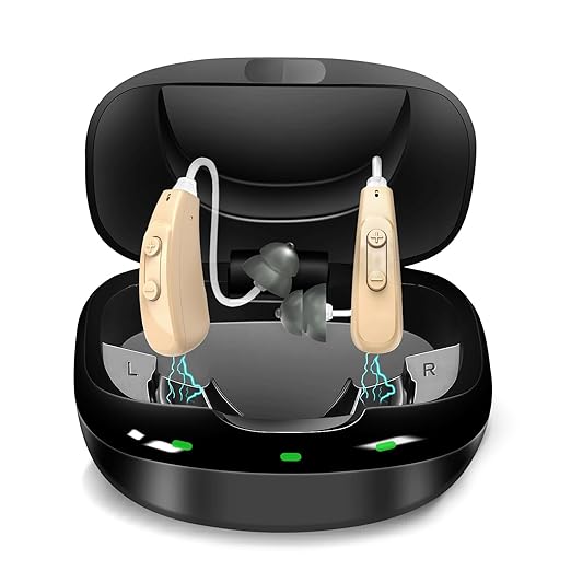 Hearing Aids for Seniors Rechargeable, OTC Behind-The-Ear BTE Ear Aid Buds Earbuds Not Amplifiers Adult Women Men, Sound Aides for Elderly Hearing Loss, Invisible Noise Cancelling