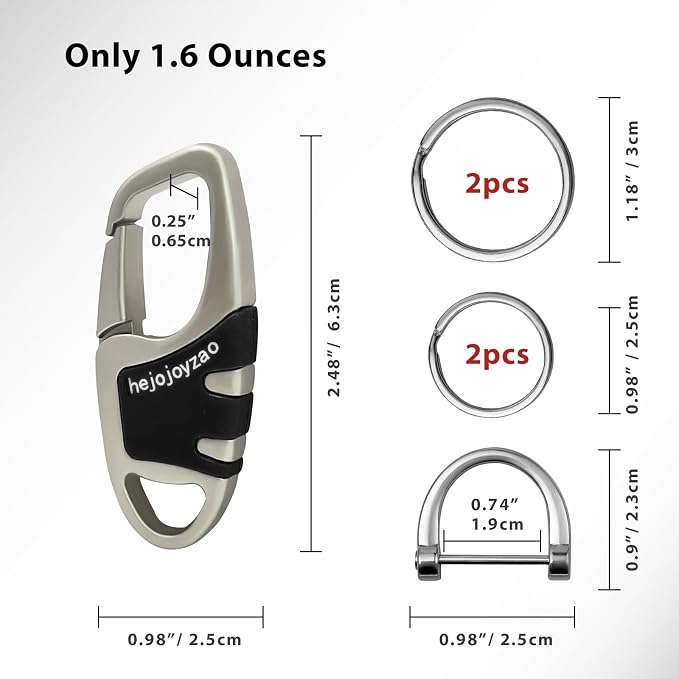 Keychain Carabiner Clip,Heavy Duty Belt Loop Car Key Ring Holder | Durable metal build, mens EDC accessory, 4 key rings, secure locking D-ring, fits belt loops, holds home, car key fobs