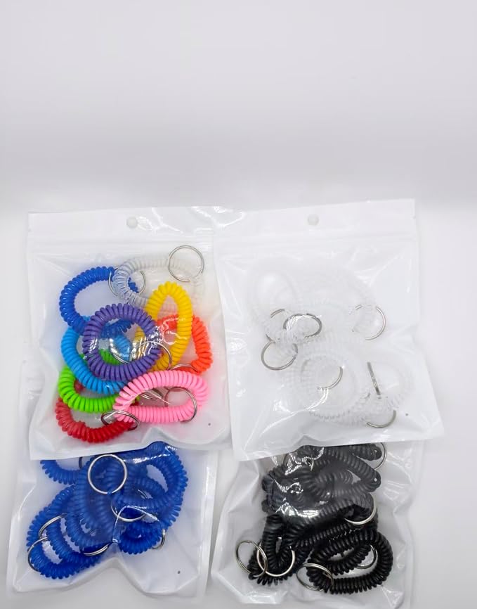 9pcs Black Wrist Coil Keychain key ring bracelet wrist key holder stretchy | Key Chain Holder Outdoor Sports and Gym Swimming stretchy wristband key ring