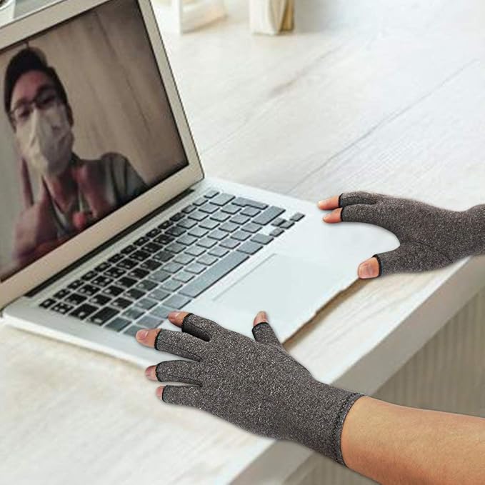 2-Pair Arthritis Compression Gloves for Alleviate Rheumatoid Osteoarthritis, Carpal Tunnel Raynauds Disease, Fingerless Design Breathable & Moisture, Women and Men (Gray, Large)