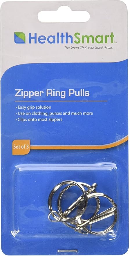 HealthSmart Zipper Ring Pulls Zipper Tabs For Clothing, Zipper Assist, 3 Count, 1 Inch Diameter