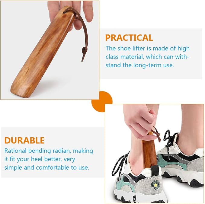 Wooden Shoe Horn for Seniors - Long Handle Shoehorn for Easy Wearing Portable and Convenient Accessory for Elderly and Adults 7.55 X 1.45 X 0.15 Inches