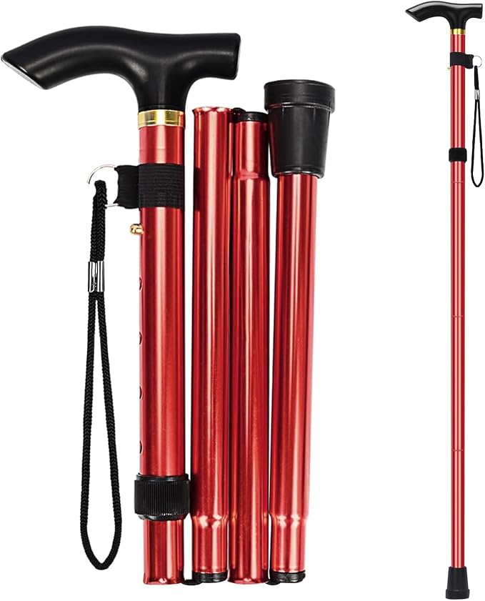 Walking Cane, Folding Cane for Man & Women, Portable Lightweight | 5-Level Adjustable Height, Collapsible Cane for Seniors Balancing Mobility Aid