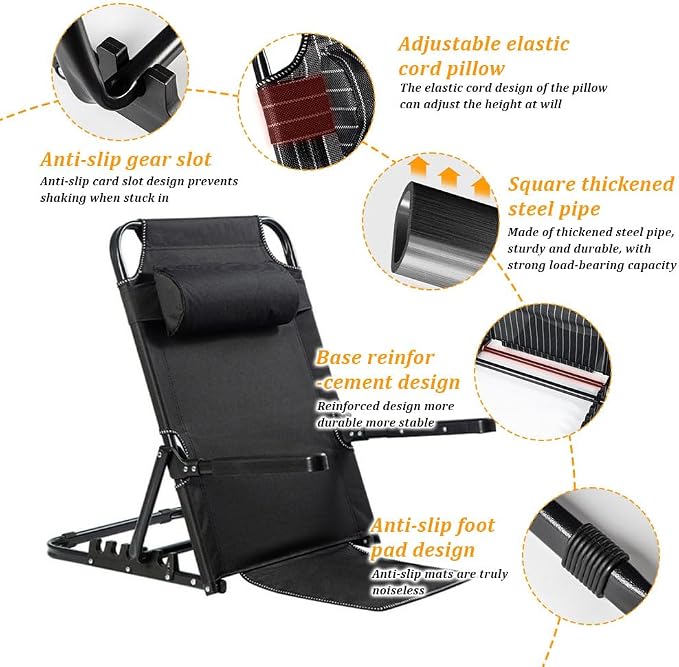 Adjustable Bed Backrest Support, 19.7"x23.6" Foldable Sit-up Back Rest, Portable Elder Disability Nursing Backrest for Bed Change Angle of Backrest for Elderly Patients Back Neck Lumbar, Black