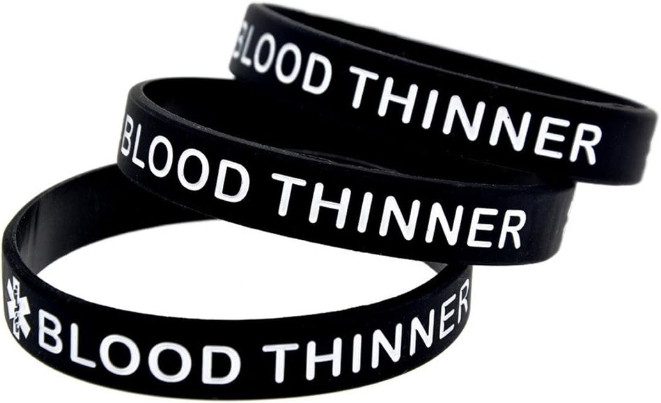 LiFashion LF 3Pcs Silicone Rubber Chain Medical Blood THINNER Bracelet Health Alert Monitoring Systems Emergency Cuff Wrap Wristband for Men Women