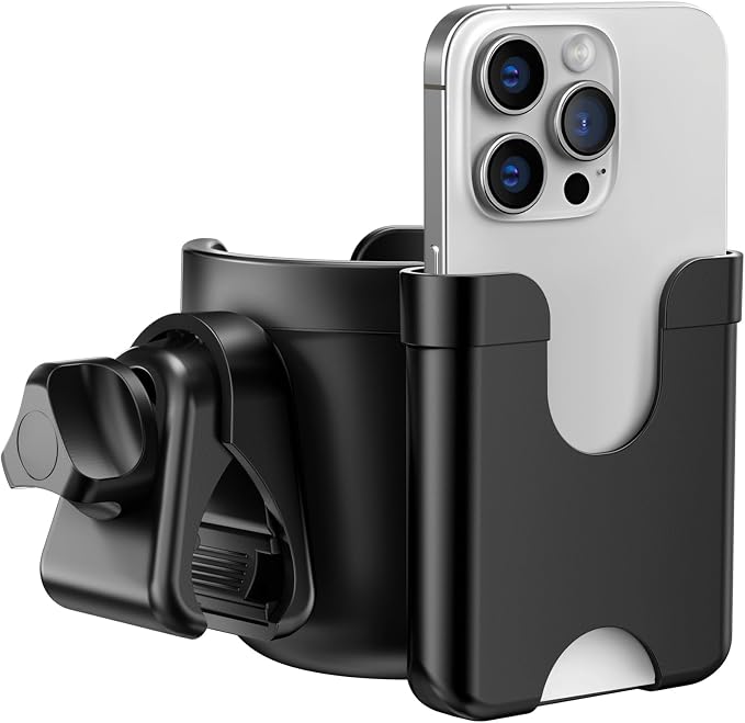 Cup Holder for Walker: Stroller Cup Holder Attachment with Phone Holder | Wheelchair & Stroller Accessories for Rollator, Bike, Scooter, Golf Cart, Baby Essentials, Christmas New Mom Seniors Gifts