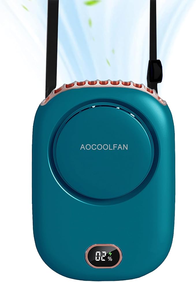 AOCOOLFAN Portable Neck Fan, Mini Small Personal Handheld Fan USB Rechargeable 3 Speed for Girls Boys Woman Eyelash Travel Home Office Outdoor (Blue)