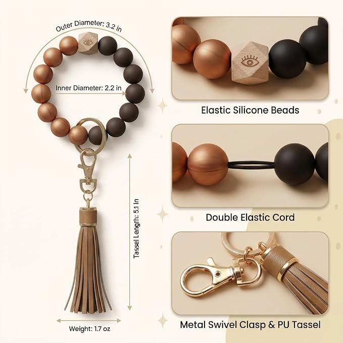 BIHRTC Key Ring Bracelet Car Keychain Holder Wristlet Silicone Women Beaded Bangle Chains