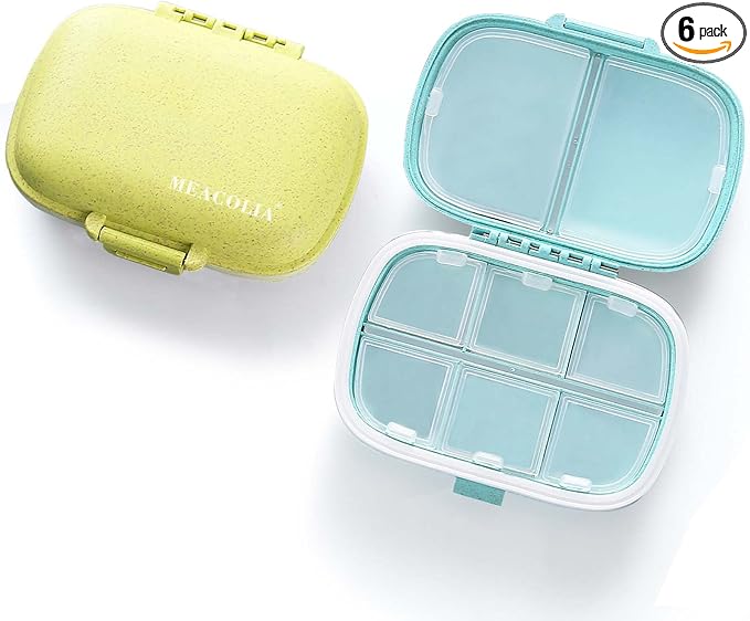 8 Compartments Travel Pill Organizer, Daily Pill Case Small Pill Box for Pocket Purse, Portable Pill Container Medicine Vitamin Organizer (Blue & Green)