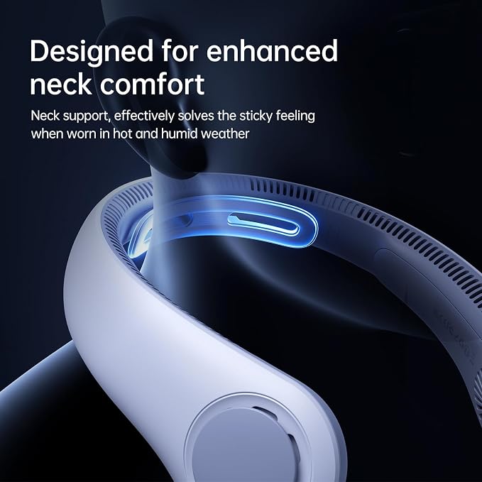 JISULIFE Portable Neck Fan Upgraded: Neckbrace Hands-Free, 5-Speed 5000 mAh | 16.5H Max Runtime, Personal Wearable Bladeless Rechargeable Fan for Outdoor/Travel/Concerts, Gifts for Women Men - Sunny Blue