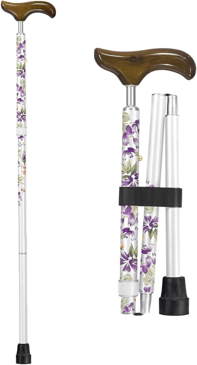 Stylish Foldable Walking Cane - Pattern Printed, Adjustable, for Men and Women Stability and Balance, Light Weight, for 5'~6' Height