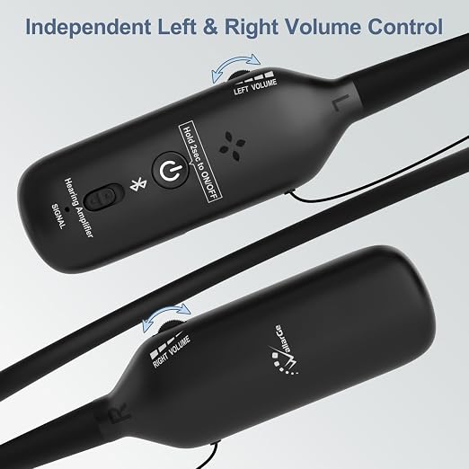 WallarGe Rechargeable Neckband Hearing Amplifier for Conversation or TV Watching, Digital Hearing Amplifier for Seniors Adults with Volume Control, Bluetooth Earphones for Seniors