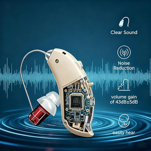 Hearing Aids Rechargeable for Seniors, Lightweight Hearing Amplifiers for Adults Hearing Loss with Noise Cancelling,Portable Behind-the-Ear Hearing Aid Headphones Charging Case Stepless Volume Control